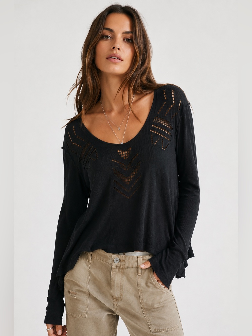 We The Free Black Cut-Out Blouse